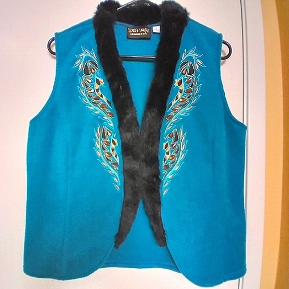 Bob Mackie Wearable Art Fur-Trimmed Jeweled & Embroidered Vest S - Picture 4 of 8